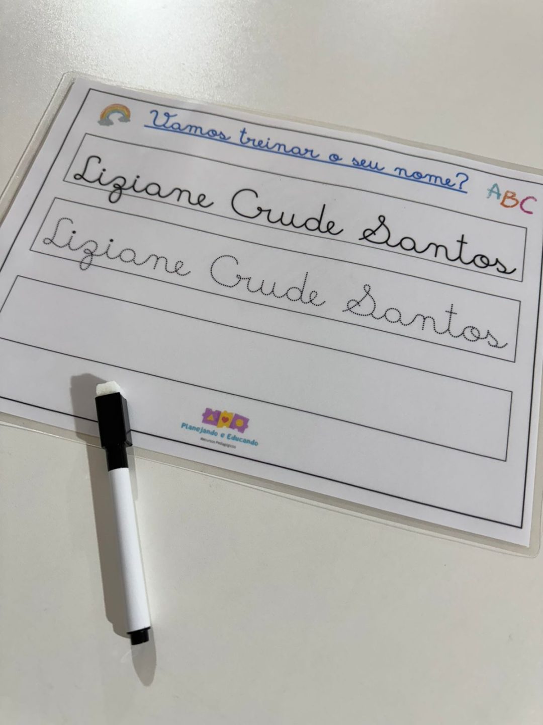 Prancha Personalizada para treino do nome letra cursiva